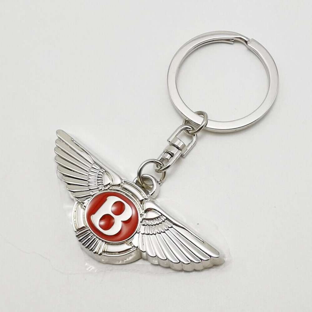 Metal Chrome Car Logo Bentley Keychain Red B Key Ring 1 PCS